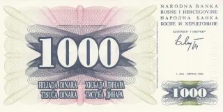Bosnia and Herzegovina 1.000 Dinara, 1992 obverse